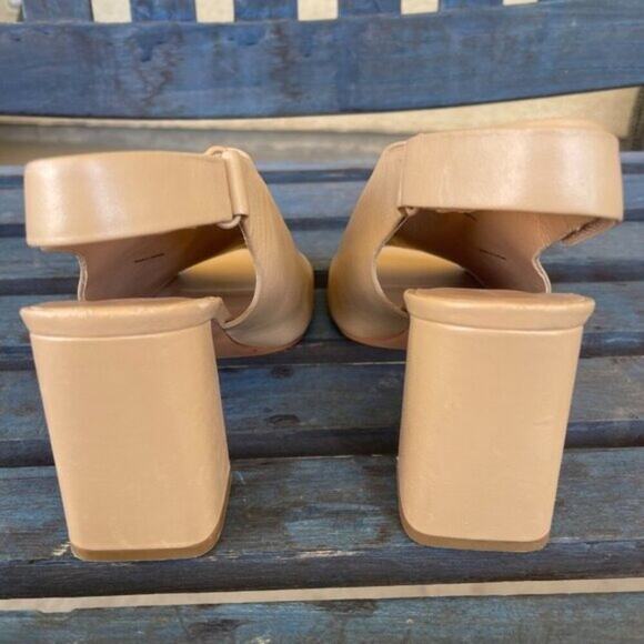 Vince Niara Tan Leather Slingback Block Heel Square Open Toe Sandal Women 9.5M - Picture 8 of 11
